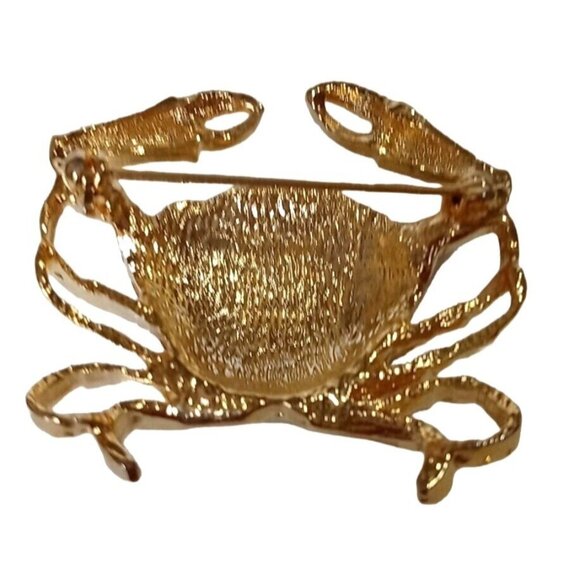 Whimsy Crab Pin Brooch Gold Tone Blue Green Shimmer Enamel Summer Fash Figural - Picture 2 of 7